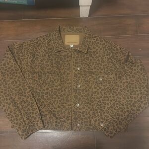 American Eagle Cheetah Pring Cropped Denim Jacket